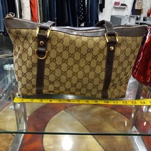 Gucci Monogram Abbey Tote Dark Bown Vintage
